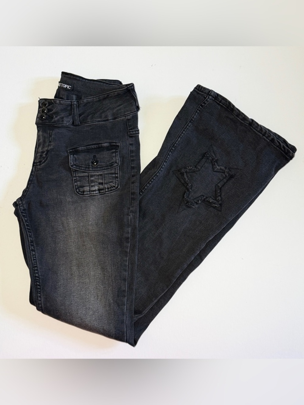 Hot Topic Black Boot Cut Jeans with Star Patch